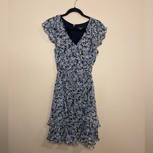 Tommy Hilfiger Floral Cap Sleeve Fit Flare Blue Floral Dress